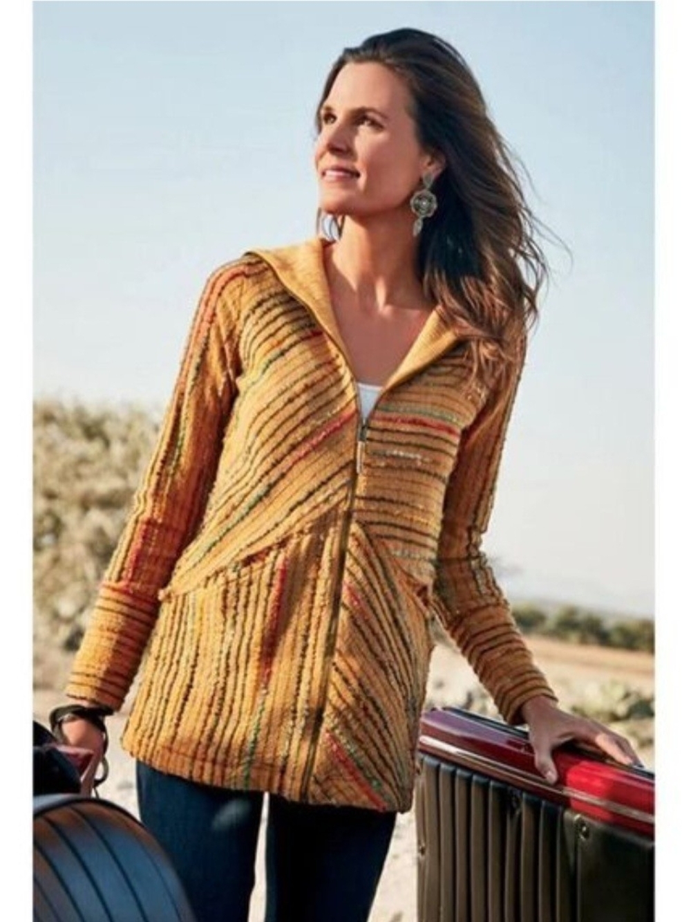 Soft Surroundings Kinsale Boucle Rustic Festival Boho Southwestern Zip Jacket XL